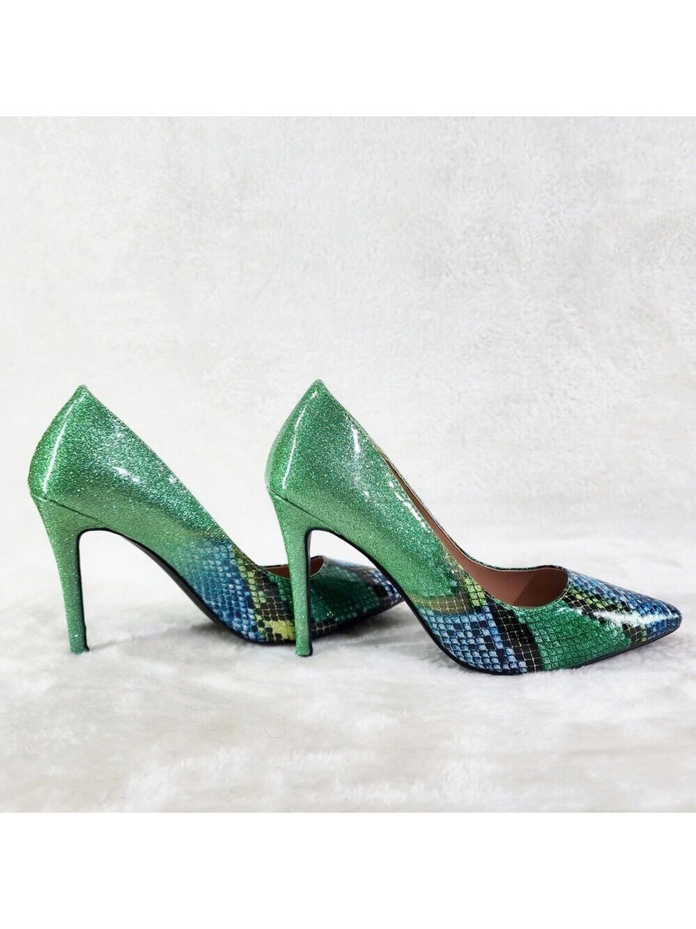 NIB Fabio Green Glitter Ombre Patent 4" High Heel Shoes Pointy Toe Pump US 7-13 - Picture 5 of 11